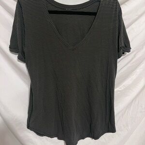 lululemon athletica Black and Gray Striped V-Neck Tee